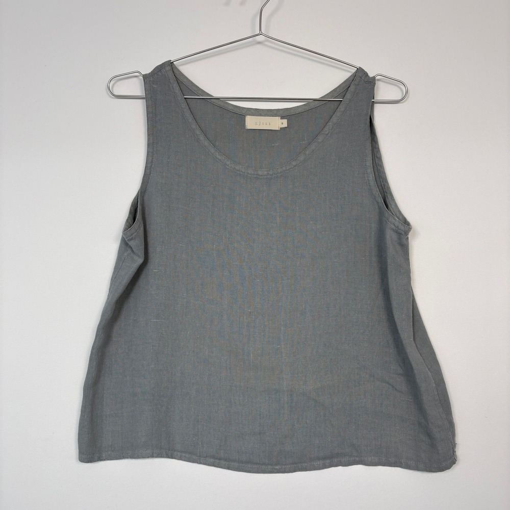 J. Jill Women Tank Top Medium Gray 100% Linen Sleeveless Scoop Neck Made in USA